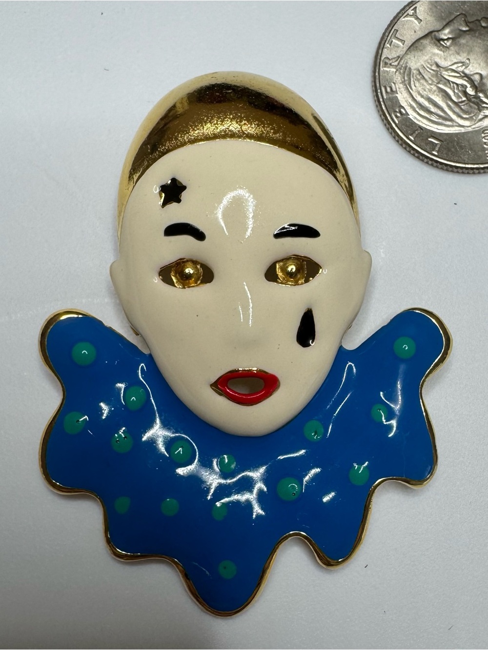 Vintage Enamel Clown Face Brooch